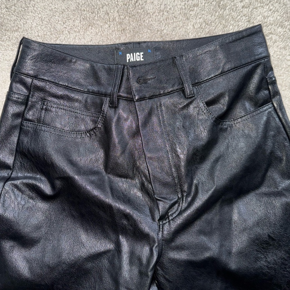 PAIGE Midnight Black Leather Trousers